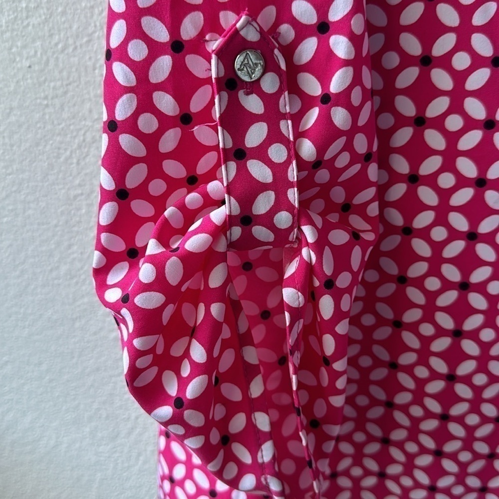 Adrienne Vittadini top pink white blouse size large career - Picture 5 of 9